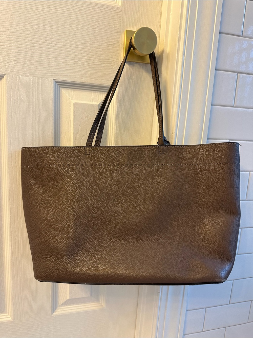 Tory Burch French Gray Pebbled Leather Tote with Tassel Accents - Picture 2 of 9